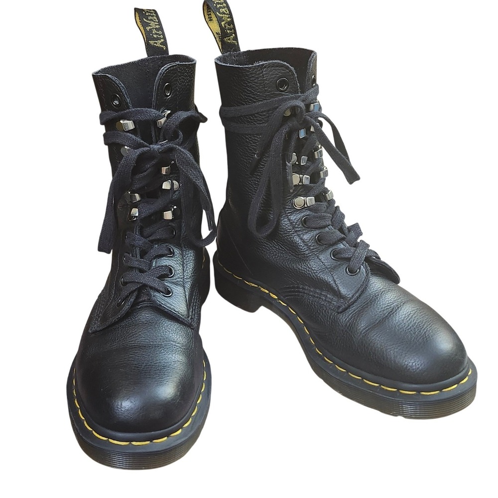 VTG Dr Martens 1490 Virginia Black Leather 10-Eye Mid Calf Boots Womens‎ 9